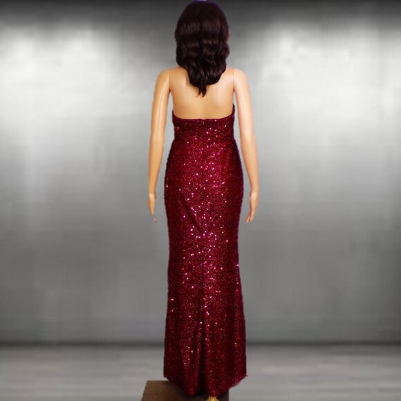 GIFFNISETI size M burgundy sequined 2-piece evening ensemble long gown + shrug - Picture 8 of 16